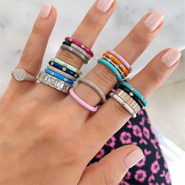 DAIIIBABYYY  -  New Ins Drop Oil Colorful Zircon Ring Vintage Gold Plated Zircon Rings For Women Girls Fashion Aesthetic Jewelry Gift